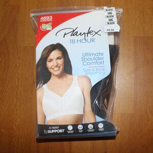 Playtex Bra 38 C Black 4-Way Support Wire and Tag Free 4693 Shoulder Comfort